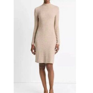 Vince NWT Tan Mock Neck Ribbed Dress Sz Medium